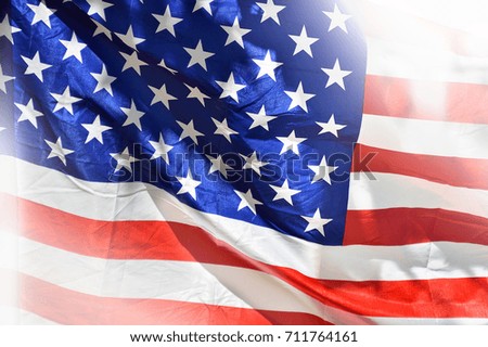 Close-up of USA flag or American flag blowing wind
