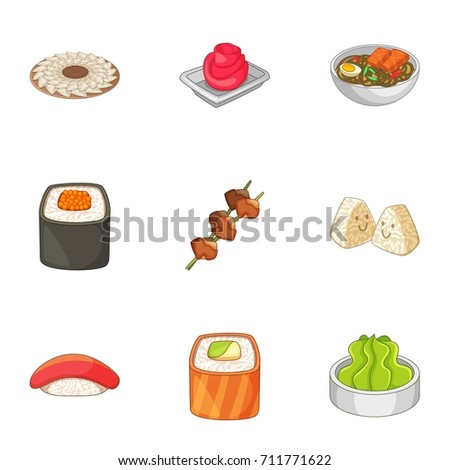 Sushi icons set. Cartoon set of 9 sushi  icons for web isolated on white background