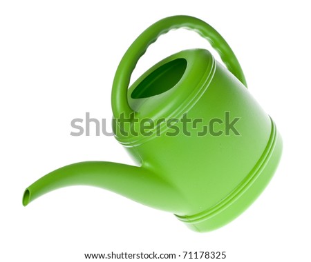 Green Plastic Watering Can Isolated on White with a Clipping Path. Royalty-Free Stock Photo #71178325