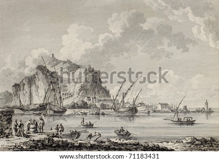 View of the port of Palermo, Italy. By Chatelet and Paris, published on Voyage Pittoresque de Naples et de Sicilie,  J. C. R. de Saint Non, Imprimerie de Clousier, Paris, 1786