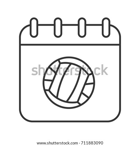 Volleyball championship date linear icon. Thin line illustration. Calendar page with volleyball ball contour symbol. Raster isolated outline drawing