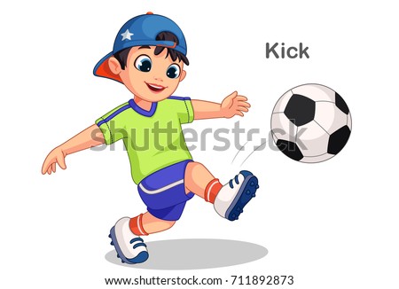 Cute Boy Kicking Soccer Ball Vector Illustration Royalty-Free Stock Photo #711892873