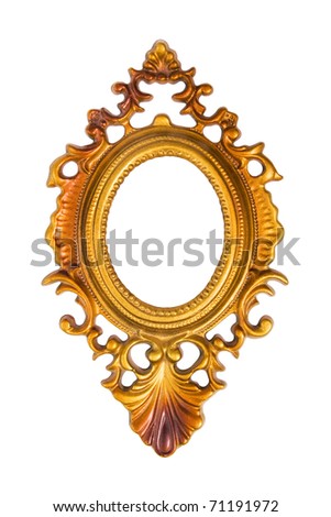 Oval gold picture frame isolated on white background with clipping path
