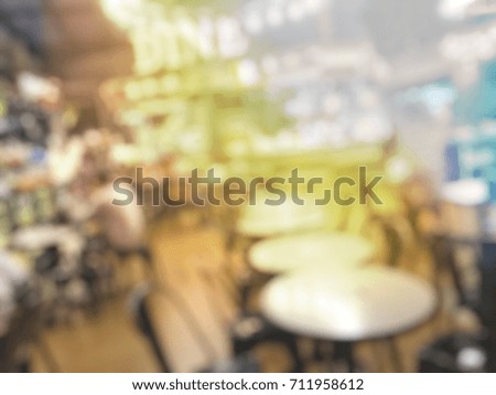 Abstract blurred image of  people in coffee shop cafe or restaurant or food center  interior with light bokeh, party lifestylefor background - Vintage Filter