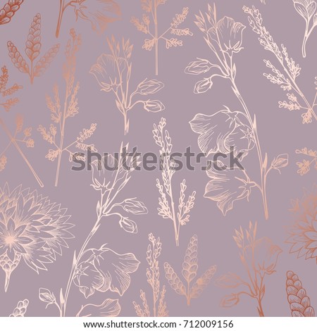 Rose gold. Elegant decorative floral pattern for printing, sales, design of postcards, packaging, covers, cases and other surfaces