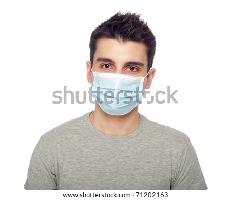 young man wearing a protective mask isolated on white background Royalty-Free Stock Photo #71202163