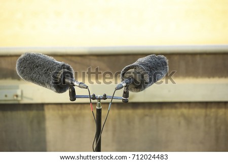 Double Professional sport microphone on a stadium with windshield for live sport broadcasting