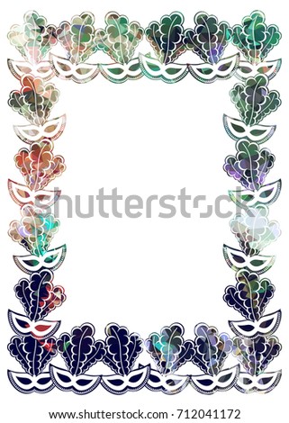 Beautiful color silhouette horizontal frame with carnival masks. Low poly textured. Copy space. Vector clip art.
