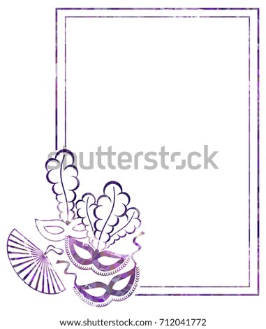 Beautiful color silhouette horizontal frame with carnival masks. Low poly textured. Copy space. Vector clip art.