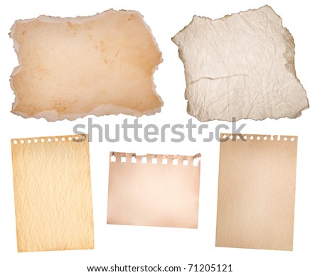 collection old  paper  isolated on white