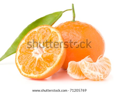 fresh mandarin with leaf isolated on white Royalty-Free Stock Photo #71205769
