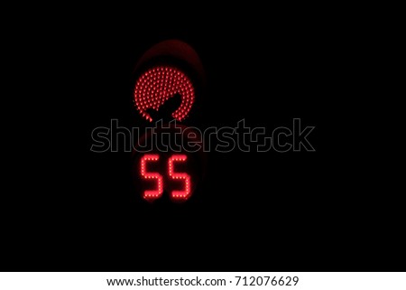 Red traffic light with 55 seconds count down with silhouette bird
