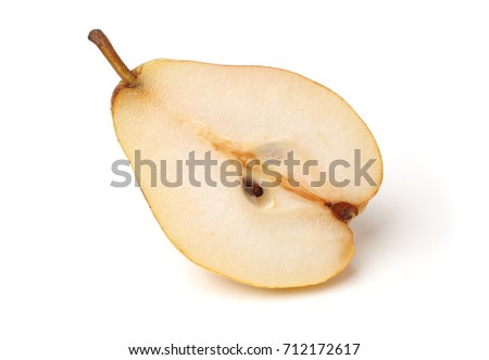 Half of yellow pear fruit isolated on white 