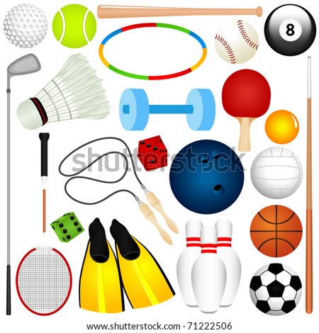 Vector of different Balls, exercise equipments isolated on white - golf ball, bowling, basketball, tennis, etc. A set of cute and colorful icon collection isolated on white background