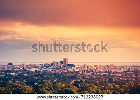 Adelaide city skyline viewed from the hills