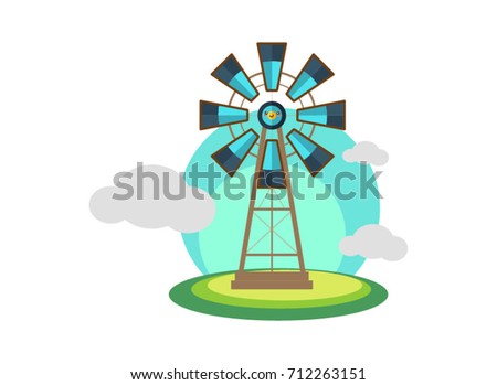 Landscape with windmill turbine structure over white background