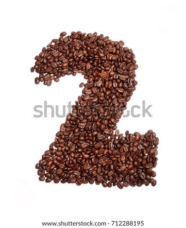 Coffee digits isolated on white background. Number 2
