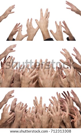 cut out of many hand reaching up in the air trying to grab something Royalty-Free Stock Photo #712313308
