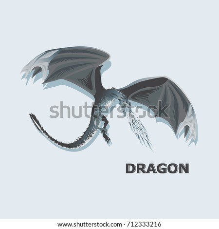 Attacking dragon. Mythical animal. Design for printing on paper or textiles.