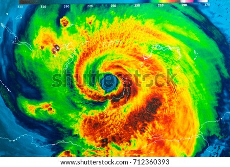 Geocolor Image in the eye of Hurricane Irma. Elements of this image furnished by NASA. Royalty-Free Stock Photo #712360393