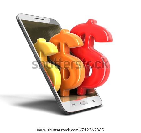 3D Illustration. Touchscreen smartphone with dollar sign. Image with clipping path.