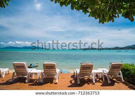 White daybeds on beautiful tropical Samui island, Thailand