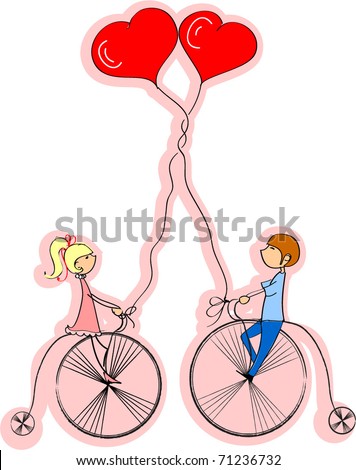 love boy and girl ride a bicycle, a vector
