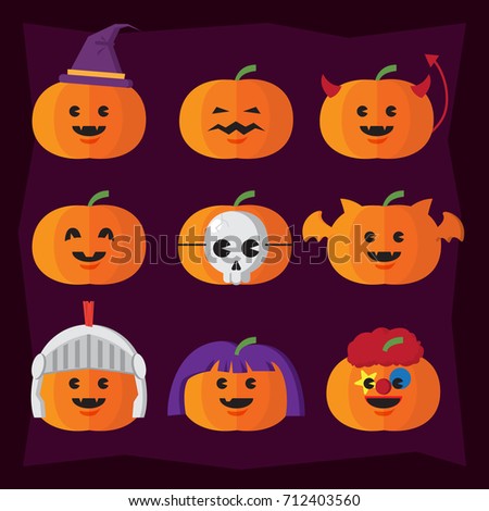 Halloween icon Pumpkin and Witch Hat set illustrations