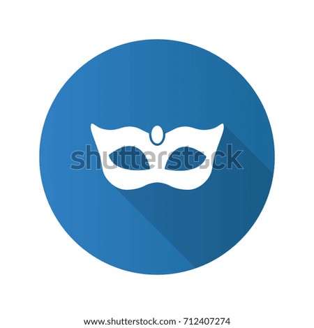 Carnival mask flat design long shadow glyph icon. Vector silhouette illustration