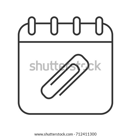 Add file to calendar linear icon. Thin line illustration. Calendar page with paper clip. Contour symbol. Vector isolated outline drawing