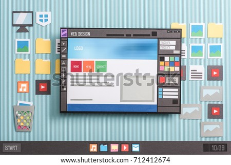 Web design templates and web page layout editing using a professional software, collage and paper cut composition