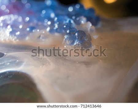 Bubbles, Watercolor paint dissolves in water, backlighting from different directions, large magnification, bokeh, Colored abstractions, watercolor brushstrokes on glass