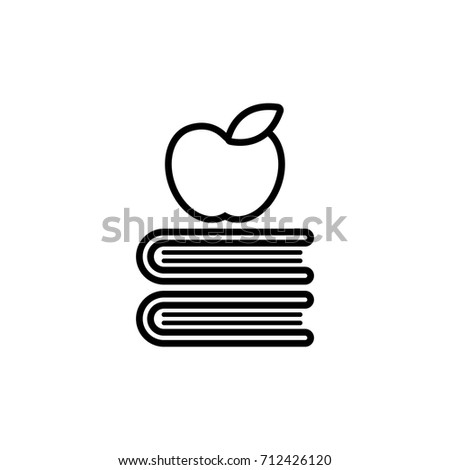 apple on the pile of books line black icon