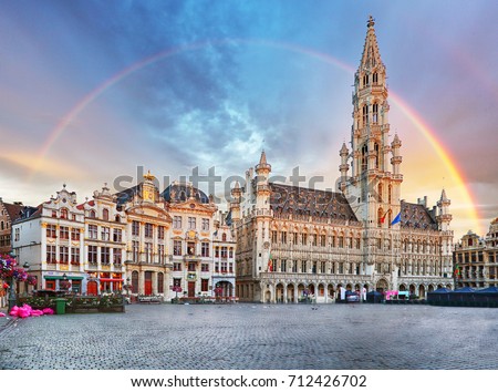 Brussels, rainbow over Grand Place, Belgium, nobody Royalty-Free Stock Photo #712426702