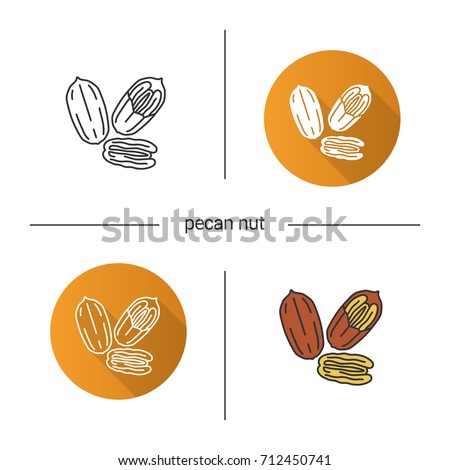 Pecan nuts icon. Flat design, linear and color styles. Isolated vector illustrations