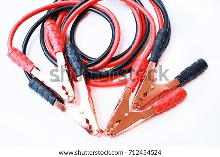 Car electricity charging cable set isolated in white.