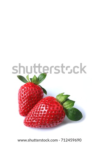 Pair of Vibrant Red Fresh Ripe Strawberry Fruits Isolated on White Background, with Free Space for Design 
