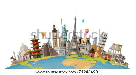 Travel, journey concept. Famous monuments of world countries. Vector illustration Royalty-Free Stock Photo #712464901