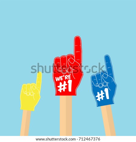 Football fans. Raised hands wearing foam fingers. Flat style illustration