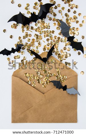 halloween: envelope, sequins and paper bats