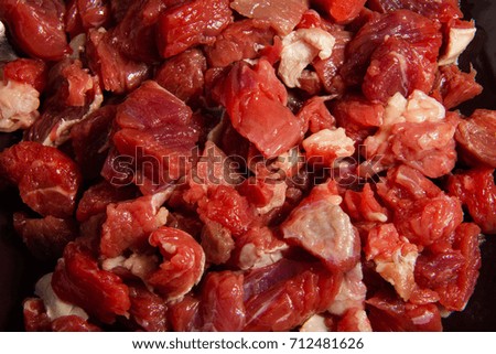 Close-up, raw meat in a plate.