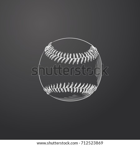 Hand Drawn Baseball Ball Sketch Symbol isolated on chalkboard. Vector Sport  Element In Trendy Style