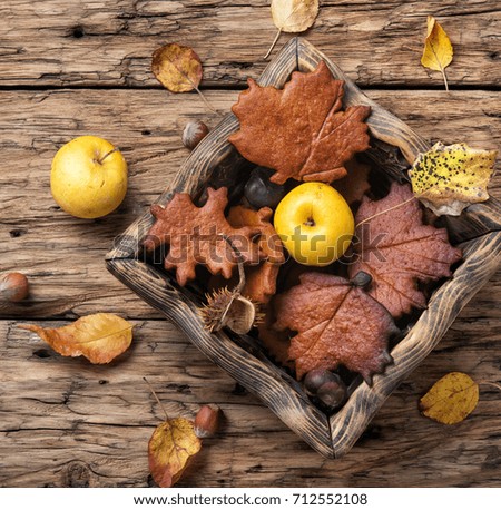 Autumn background.Pastry autumn in the form of a leaf