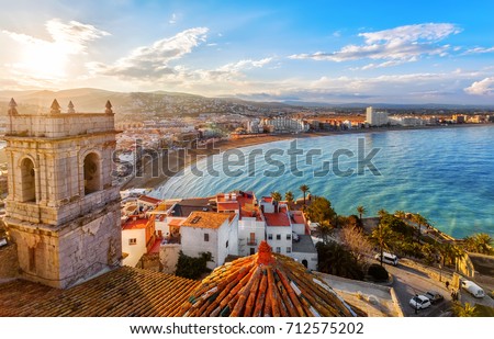 View on Peniscola  from the top of Pope Luna's  Castle , Valencia, Spain Royalty-Free Stock Photo #712575202