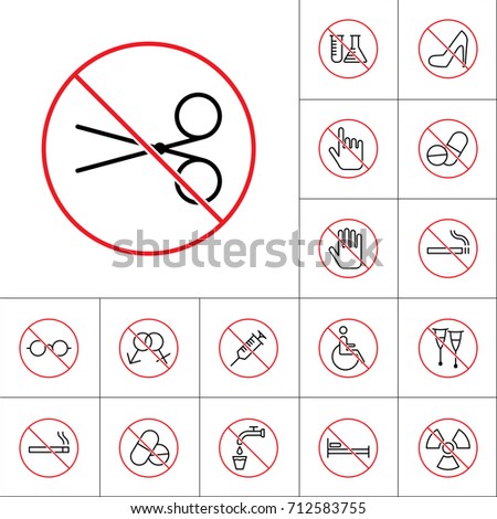 thin line no scissors sign on white background, health care icons set