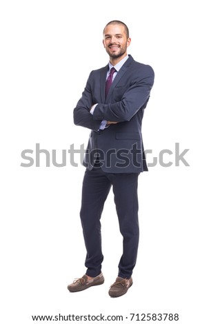 Portrait of a handsome businessman in blue suit, isolated on white background