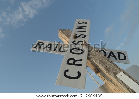 Railroad Crossing Sign - Unique Perspective photograph from beneath