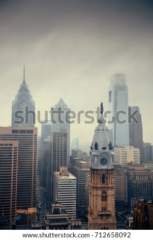 Philadelphia city rooftop view with urban skyscrapers.