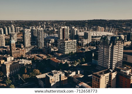 Vancouver rooftop view with urban architecture and city skyline