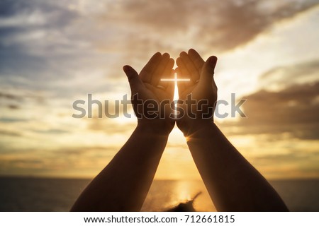 Human hands open palm up worship. Eucharist Therapy Bless God Helping Repent Catholic Easter Lent Mind Pray. Christian concept background. Royalty-Free Stock Photo #712661815